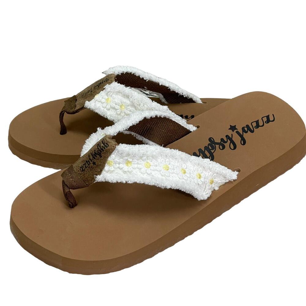 NEW GYPSY JAZZ women's daisies flip-flop in white/black